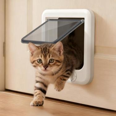 Imagem de LIBBEPET Porta interna para gatos, portas internas para gatos com trava de 4 vias, moldura ABS reforçada, para gatos de até 5 kg, fácil instalação DIY para portas internas e externas, média