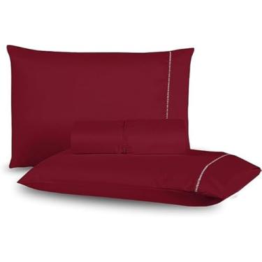Imagem de Jogo de Lençol para Cama Box Queen, 3 Peças, Cinza, 400 Fios, Micropercal com Ponto Palito (Vinho)
