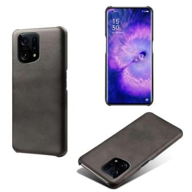 Imagem de Capa para OPPO Find X5,Proteção contra quedas,Casca de volta de cor sólida simples,Design de couro de imitação de plástico-Black