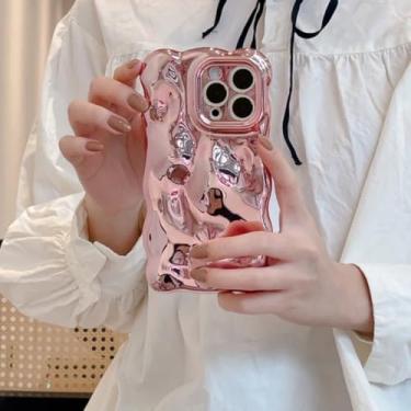 Imagem de Capa de celular luxuosa com revestimento antirrugas, ondulado e com bordas curvas para iPhone 16, 15, 12, 13, 14 Pro Max, proteção de câmera com irregularidades 3D (para iPhone 15Pro/rosa)