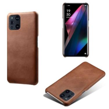 Imagem de Capa para OPPO Find X3,Proteção contra quedas,Casca de volta de cor sólida simples,Design de couro de imitação de plástico-Brown