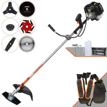 Imagem de Roçadeira Lateral À Gasolina Terra GRH520 52cc 2,5HP 6500rpm Alta Performance Podador de Grama Completa Com Carretel de Nylon e Kit 5 Lâminas de Corte