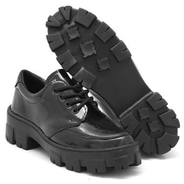Imagem de Sapato Feminino Oxford Mocassim Casual Tratorado Confortável - Preto V