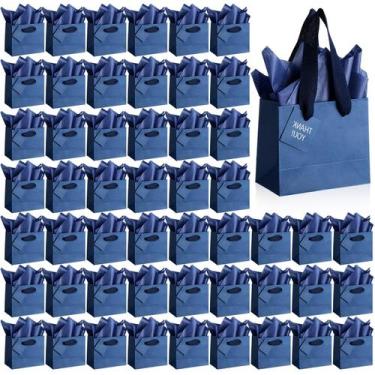 Imagem de Sacos de presente Qilery, 50 peças, azul marinho, 10x6x12 cm com lenço