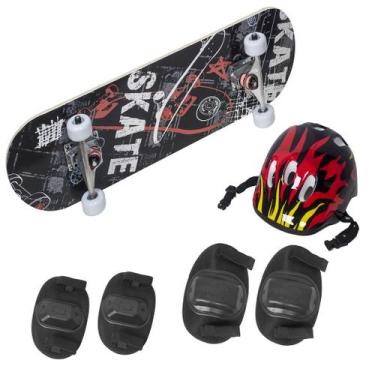 Imagem de Kit Skate Infantil Montado Skateboard Iniciante Completo Capacete Cria