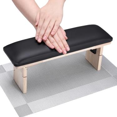 Imagem de Segbeauty Descanso de braço para unhas de couro PU, mesa dobrável de madeira maciça com tapete de mesa, suporte de mão de manicure, almofada de unhas, estação de mesa para salão de manicure, faça você