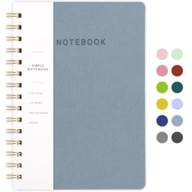 Imagem de Oneirom Caderno espiral - 14,6 cm x 20,6 cm Diário pautado pela faculdade com bolsos internos e 160 páginas, capa de couro PU, caderno de encadernação de fio duplo, perfeito para escritório e casa