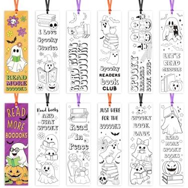 Imagem de Marcadores de página de Halloween para colorir seus próprios marcadores - 120 peças com tema de fantasma assustador, faça você mesmo, marcador de página em branco para sala de aula, materiais de