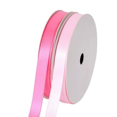 Imagem de YAMA 2 rolos de fita de cetim rosa e rosa choque 1,9 cm total de 20 metros, fitas de cetim de dupla face para embrulho de cabelo, artesanato de buquê de flores