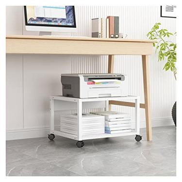 Imagem de FTOQWZXV Suporte de impressora de 2 camadas, suporte para impressora rolante, embaixo da mesa, escritório, mesa de impressora móvel com 4 rodas e mecanismo de trava para mini impressora 3D, prateleira