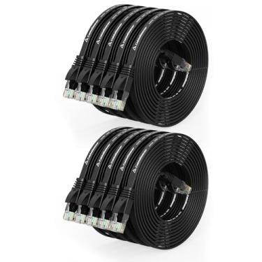 Imagem de Cabo Ethernet Cat 6 de 3 m (pacote com 10) (a um preço Cat5e, mas com maior largura de banda) Cabos planos de rede de Internet - Cabo de rede Ethernet Cat6 curto - Cabo LAN preto para computador com