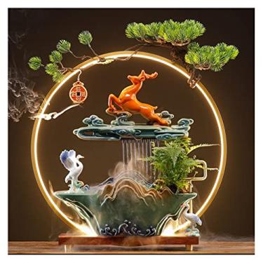Imagem de XFNVXC Fonte decorativa interna de mesa, fonte de água circulante chinesa para casa, decoração de água corrente da sorte, escritório, sala de estar, decoração de mesa, fonte de jardim ornamental para