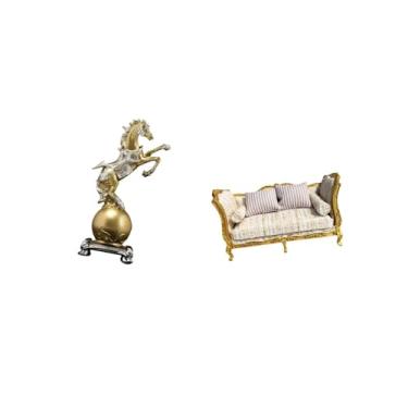 Imagem de Fenteer Estatueta de Cavalo de Resina Moderna E Sofá de Madeira em Miniatura para Casa de Bonecas, Peça Central, Prateleira, Sala de Estar, Escritório, Decora