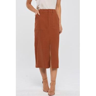 Imagem de Saia Midi PKS Alfaiataria Em Viscose Marrom, G