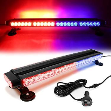 Imagem de FOXCID Barra de luz intermitente de emergência com 54 LEDs de 66 cm, farol de aviso de perigo de dois lados com magnético para veículos de reboque, bombeiros, carros, caminhões, segurança no trânsito