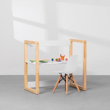 Imagem de Conjunto Escrivaninha Infantil Noah 80cm + Cadeira Infantil Eiffel com Base de Madeira - Branco Fosco