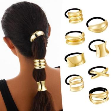 Imagem de Laços de cabelo CWJCYTNSN, elástico de metal dourado para mulheres, 8 