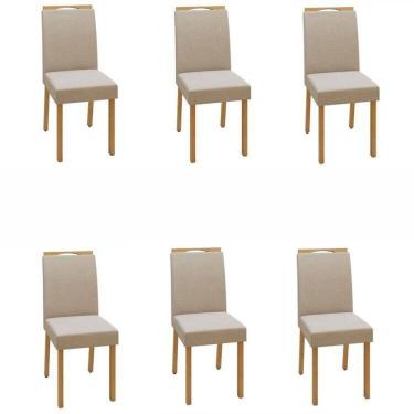 Imagem de Conjunto 6 Cadeiras para Sala de Jantar Pés Madeira Maciça Lunen Amêndoa Clean/Naturale Creme