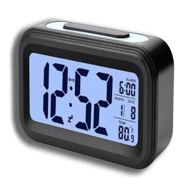 Imagem de Relógio Digital LCD Despertador de Mesa Cabeceira Quarto Idoso - Preto