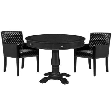 Imagem de Mesa de Jogos Carteado Victoria Tampo Reversível Preto Kit 2 Cadeiras Liverpool PU Preto Matelassê