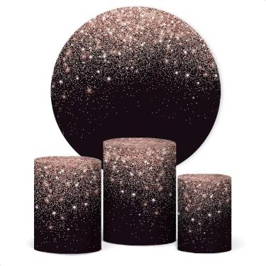 Imagem de Painel De Festa E Capa Cilindro Decoração Glitter Rosê Pret