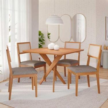Imagem de Mesa de Madeira Quadrada Tampo em MDF 95x95cm 4 Cadeiras - Ornae