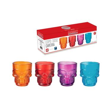 Imagem de Copo Dose Caveira Vidro Colorido Hauskraft 50 ml 4 Peças