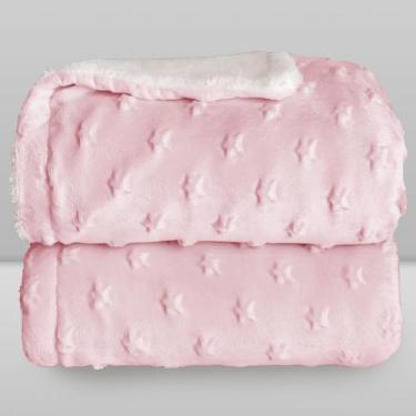 Imagem de Cobertor Donna Laço Bebê Plush com Sherpa Stars, Rosa Bebe, 90X110
