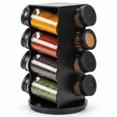 Imagem de Porta Temperos Giratório com 8 Potes de Vidro 80ml Preto, Organizador de Condimentos para Cozinha, Ideal para Bancada e Armário, Organização e Praticidade