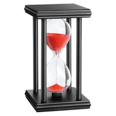 Imagem de Temporizador de areia de 15 minutos, suporte de madeira ampulheta relógio de areia 15 min, Antiguo Reloj De Arena, ampulheta de vidro grande exclusiva para casa, mesa, escritório, casamento (vermelho)