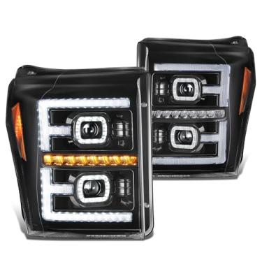 Imagem de DNA MOTORING Faróis pretos para projetor com LED duplo DRL compatível com Ford F-250/350/450/550 Super Duty 2011-2016, FO2503290, FO2502290, BC3Z13008E, BC3Z13008F, HL-HAY-063-BK