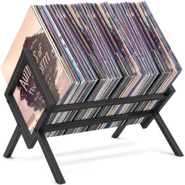 Imagem de Porta Disco Vinil para 40cm, Porta-Discos para Mesa e Escritório Doméstico, Armazenamento de Discos de Vinil para 50 Discos, Porta-Revistas de Metais