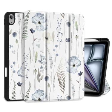 Imagem de DONGKE Capa para iPad Air de 13 polegadas M3 2025, M2 2024 - [Suporte de lápis embutido] Capa protetora à prova de choque com suporte traseiro de TPU macio para hibernar/despertar automático - flores