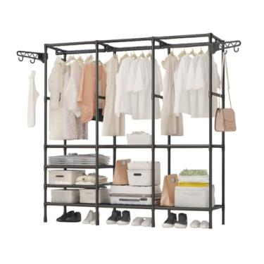 Imagem de Arara Cabideiro, Cabideiro de Chão Sapateira Rack Organizador Multiuso Aço Inox(Ultra grande,Preto)