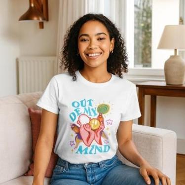 Imagem de Camiseta Feminina T-shirt Algodão Estampada Branca Out Of My Mind-Feminino