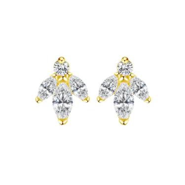 Imagem de Efashion Brincos femininos banhados a ouro 14K prata 925 requintados de zircônia marquesa incrustada, Small, Ouro amarelo, Zircônia