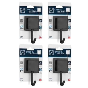 Imagem de Kit com 4 Ganchos Suportes para Toalhas - Aço Escovado Preto - Instalação Fácil com Fita Adesiva Forte - Sem Furar ou Usar Ferramentas - Multiuso para Banheiro, Cozinha e Lavabo