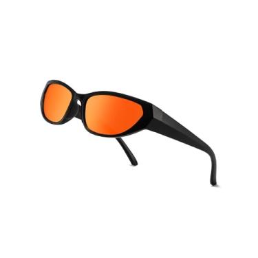 Imagem de Óculos de sol polarizados retangulares modernos para mulheres e homens, óculos de sol vintage retrô anos 90 estéticos para dirigir, Preto/neon, M