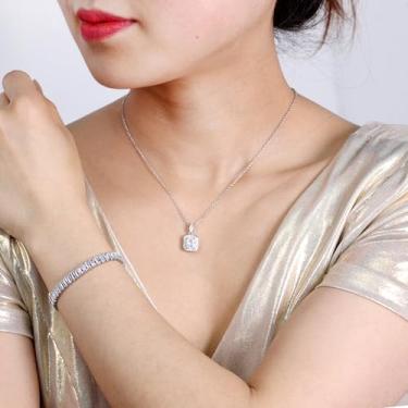 Imagem de Elegante conjunto de pulseira e colar de tênis para mulheres - Joias de corte retangular com pingente Halo CZ - Design brilhante em várias cores, ajustável para casamentos ou uso diário, Adjustable