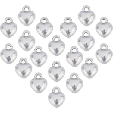 Imagem de 20 peças de pingentes de coração de aço inoxidável 304 7 x 9 x 4 mm pequenos pingentes de coração espaçador com orifício de 2 mm cor de aço inoxidável para artesanato faça você mesmo, fazer joias