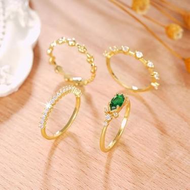 Imagem de Um conjunto de anéis de quatro peças com design geométrico empilhável para mulheres, requintados, leves e luxuosos, joias finas, decoração de namoro para festa de formatura, Cobre, Sem pedra preciosa