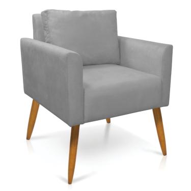 Imagem de Poltrona Aline Suede Cinza Pés Palito Castanho - D'Rossi