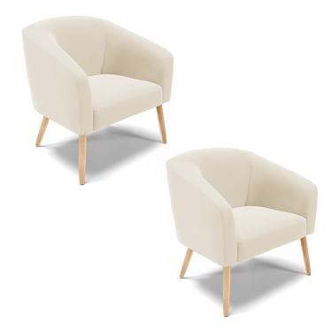 Imagem de Poltrona Decorativa Pé Palito Natural Kit 2 Stella Veludo Bege D03 - D'Rossi