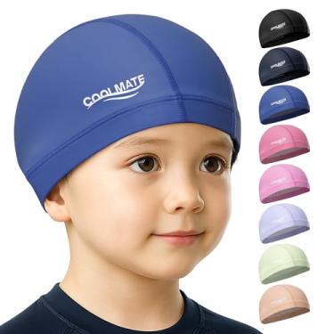 Imagem de COOLMATE Touca de natação de tecido para crianças de 6 a 14 anos, camada impermeável de silicone, touca de natação de tecido para meninos, meninas, leve e confortável, perfeita para piscina, praia