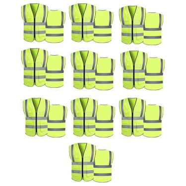 Imagem de Colete Sinalizador Faixa Refletivo Kit 10 Unidades Fiscalizaçao Epi Blusao Fluorescente Obra