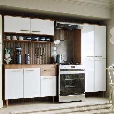 Imagem de Armário De Cozinha Antonella Com 9 Portas E 1 Gaveta Paneleiro Carvalho Branco - Maxi Do Brasil