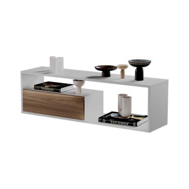 Imagem de Rack Nicho Aparador Roma Branco Com Freijó Para Tv Sala Quarto