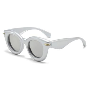 Imagem de Óculos de Sol Femininos Ovais em Cores Candy com Rebites, Estilo Punk Masculino Redondo, Proteção UV400, para Esportes ao Ar Livre, Corrida e Ciclismo, Lentes Espelhadas Prateadas