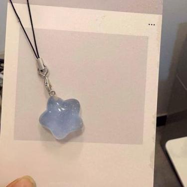Imagem de Chaveiro transparente brilhante pentagrama resina pingente estrela telefone cordão mochila ornamento acessórios presentes casal (3 peças, azul)