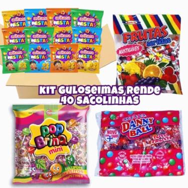 Imagem de Kit 4 Guloseimas Rende 20/30/40/50/60/100 Sacolinhas Lembrancinhas Aniversário Infantil Salgadinho Bala Pirulito Chiclete (Rende 40 sacolinhas, Salgado)